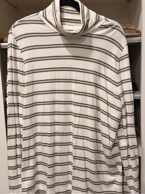 Banana Republic Cream and Black Striped Turtleneck Long-Sleeve Top